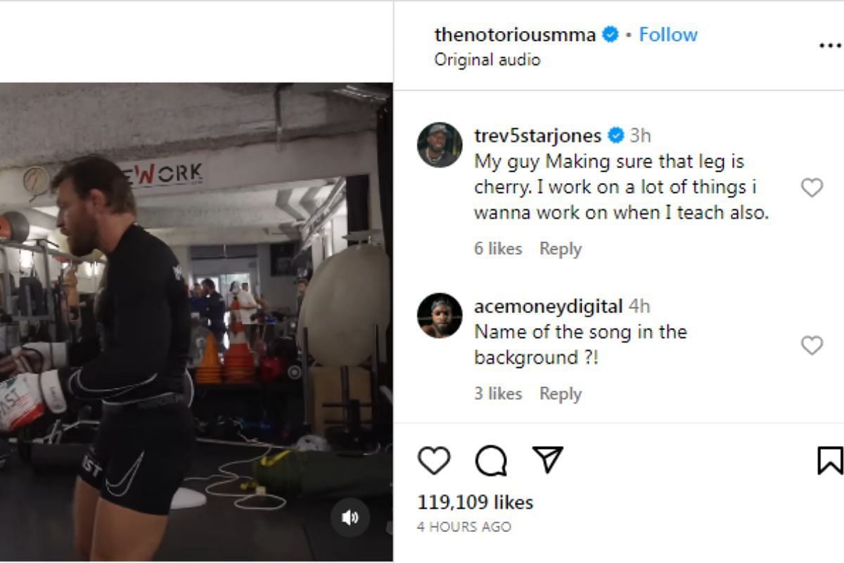Trevin Jones comments on McGregor&#039;s Instagram post [Image Credit: @TheNotoriousMMA on Instagram]