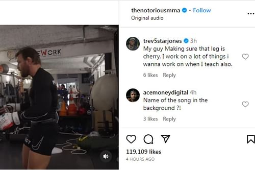 Trevin Jones comments on McGregor's Instagram post [Image Credit: @TheNotoriousMMA on Instagram]