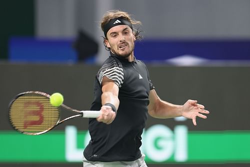 Stefanos Tsitsipas during his match against Ugo Humbert at the Shanghai Masters