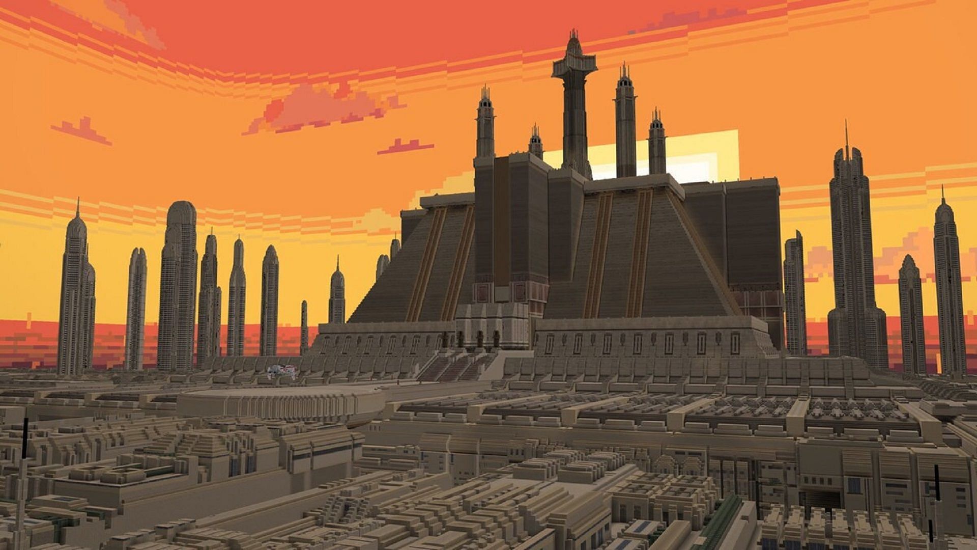 The Jedi Temple of Coruscant in the Path of the Jedi DLC (Image via Mojang)