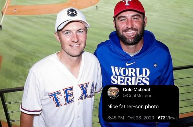 “Nice father-son photo” – Fans react to Jordan Spieth and Scottie Scheffler representing Texas at the Game 1 of 2023 World Series
