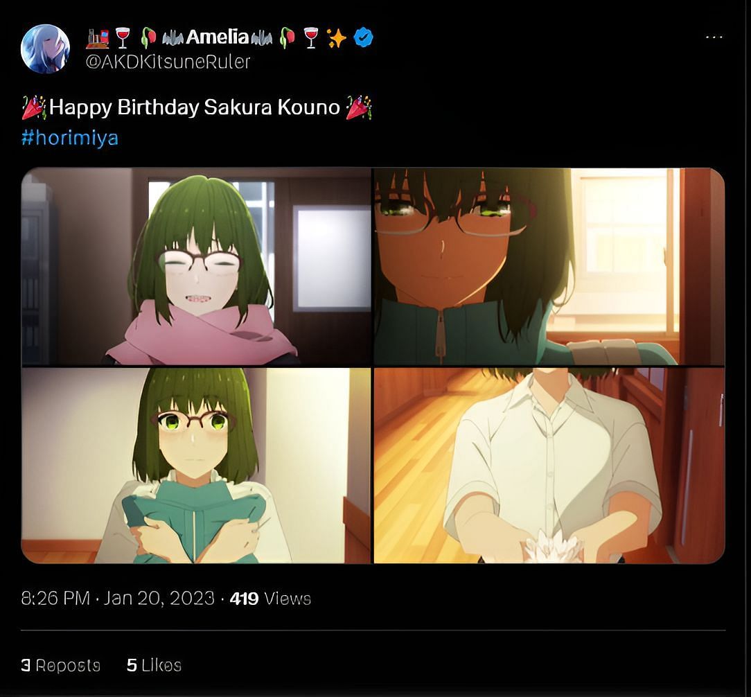 Fan celebrating the birthday of the beloved Sakura Kouno (Image via X/@AKDKitsuneRuler)