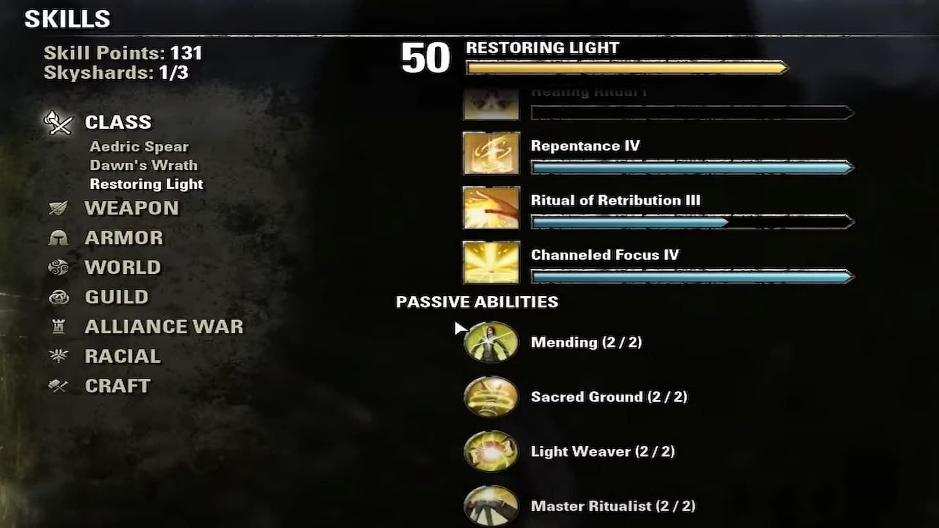 Various healing abilities in the Restoring Light skill line for the Templar (Image via ZeniMax Online Studios)