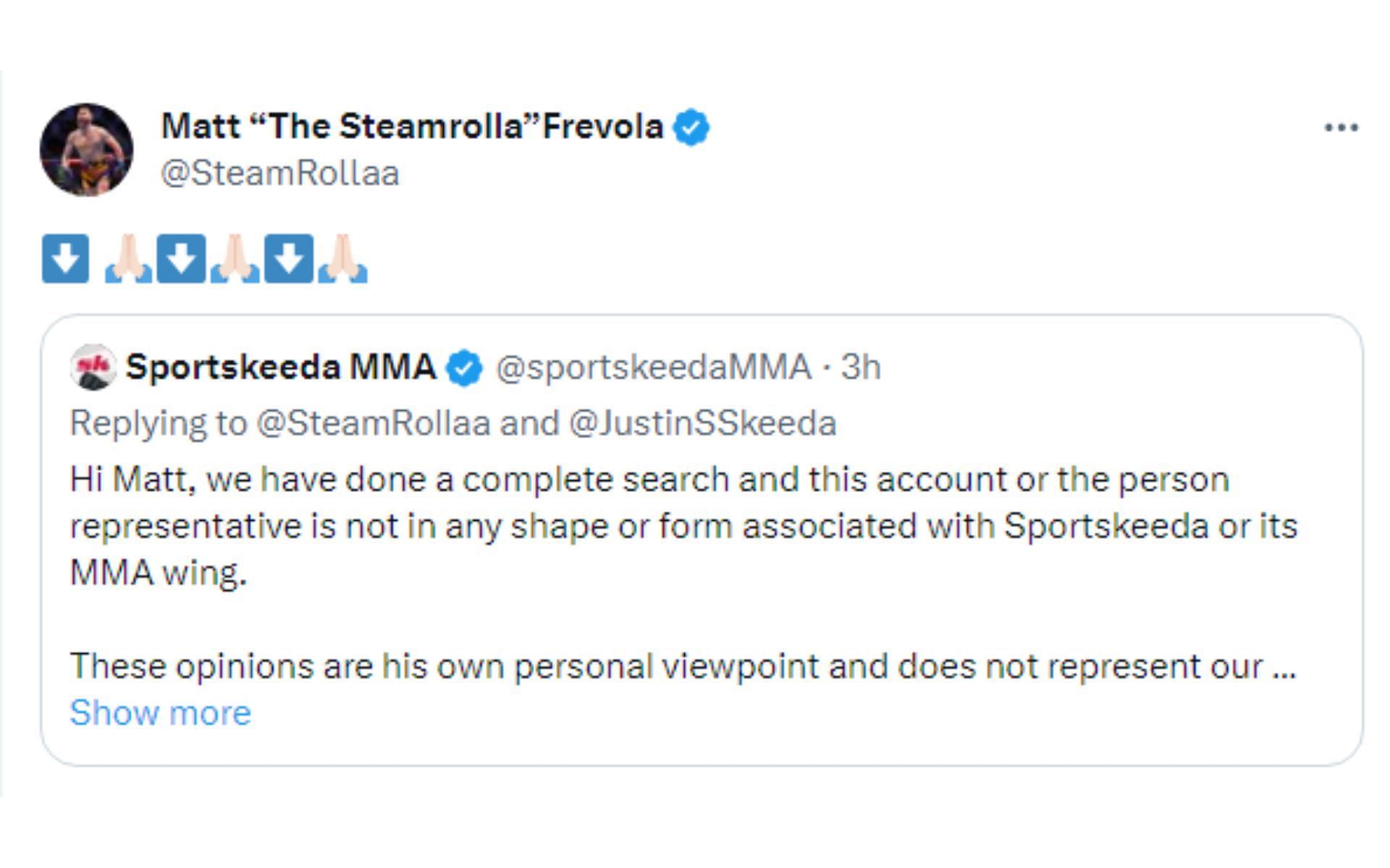 Matt Frevola response to the tweet