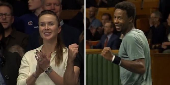 Elina Svitolina enthusiastically cheers on husband Gael Monfils from stands as Frenchman enters Stockholm Open SF