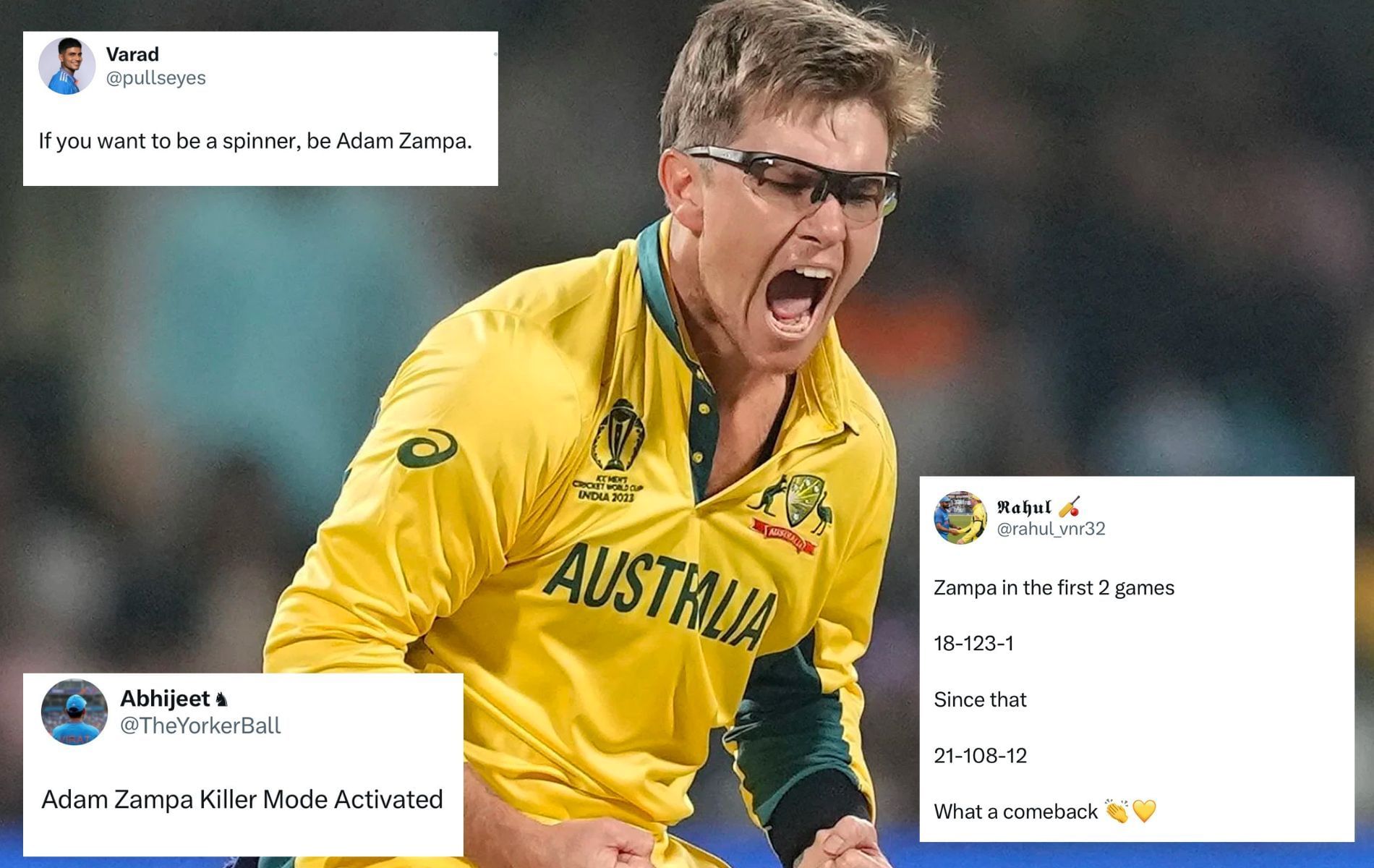 Adam Zampa is the leading wicket-taker in 2023 World Cup. (Pics: AP/X)