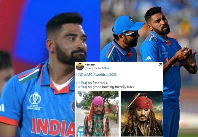 "Siraj ko kisiki nazar lag gayi bhai"- Fans react after Mohammed Siraj concedes 76 runs in IND vs AFG 2023 World Cup clash