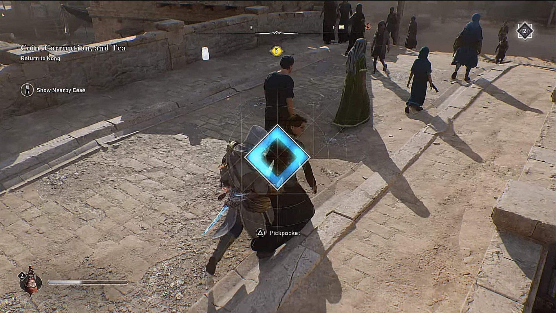 With good timing, you can easily pilfer people&#039;s goods - and hopefully, get some tokens (Image via Ubisoft)