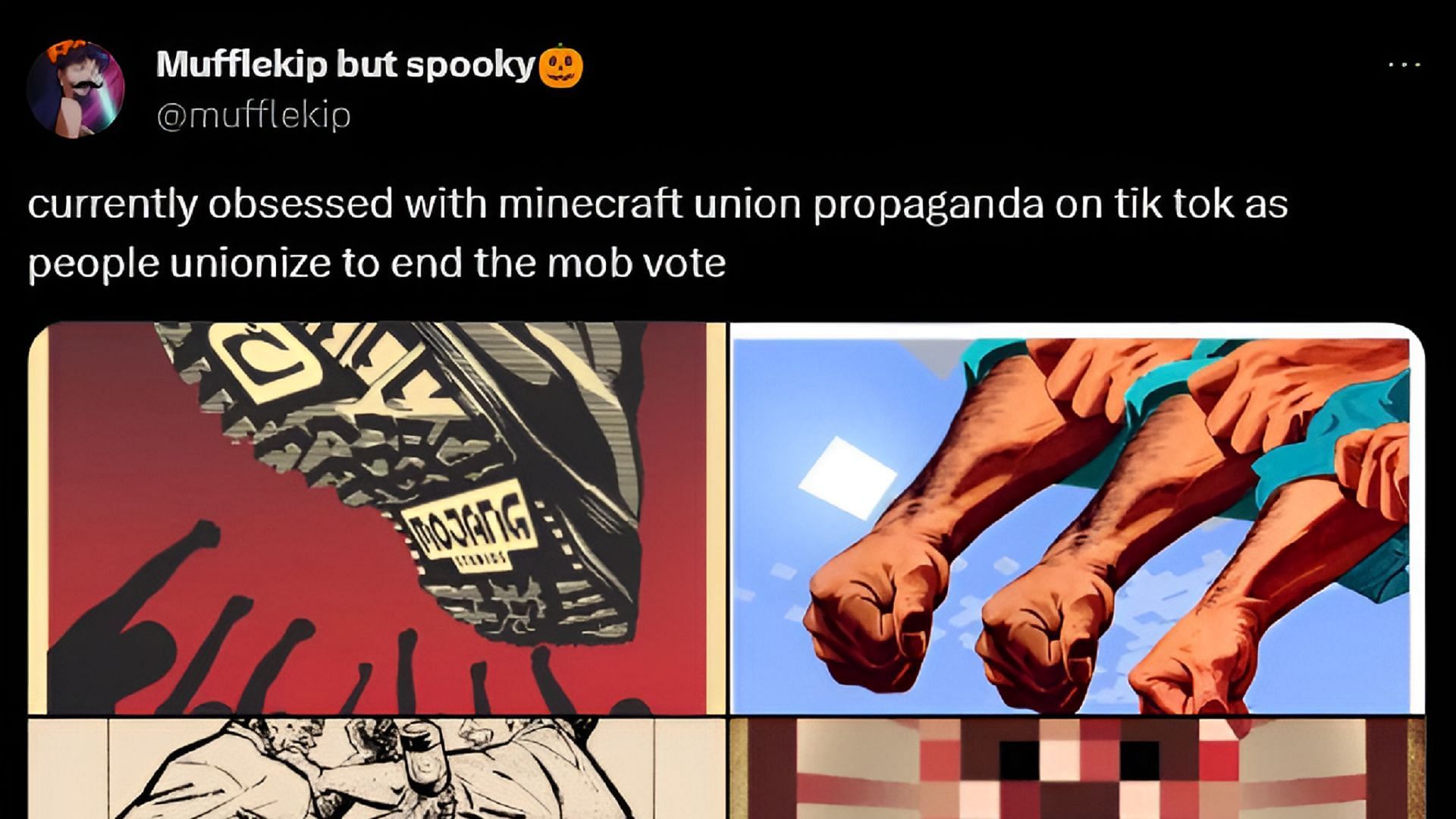 Some Minecraft fans have used propaganda imagery to decry the Mob Vote (Image via @Mufflekip/X)