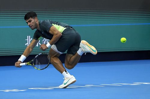 Carlos Alcaraz in action at the China Open