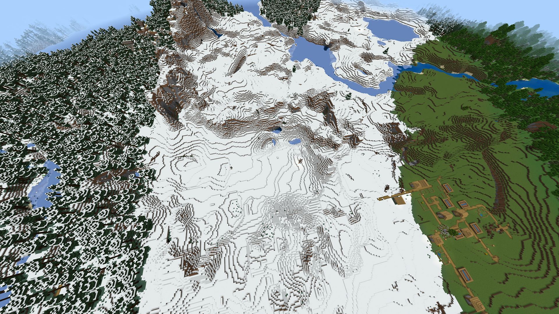 Four snow-drenched villages await fans in this seed&#039;s spawn (Image via Mojang)