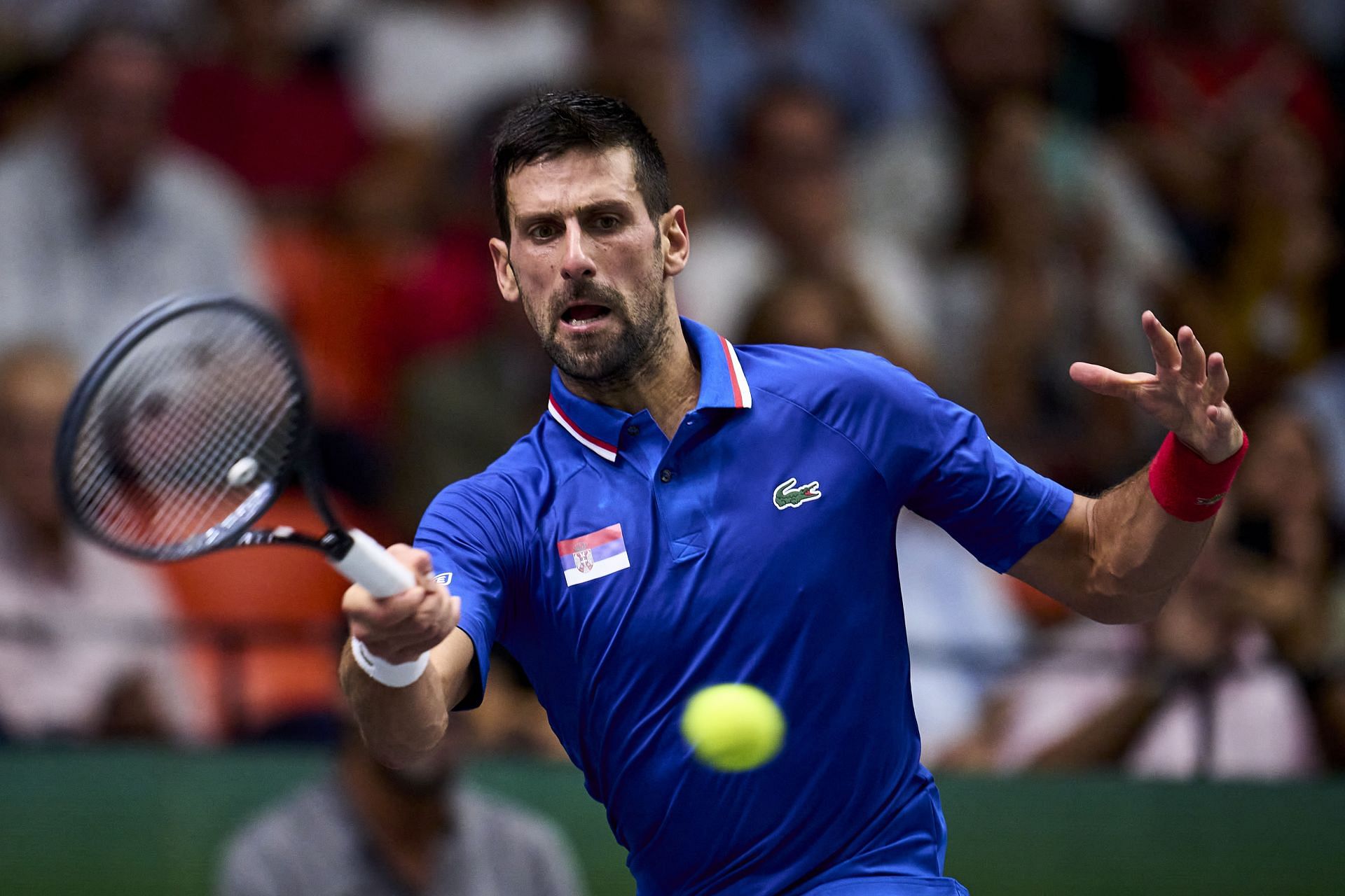 The Serb in action at the 2023 Davis Cup Finals Group Stage