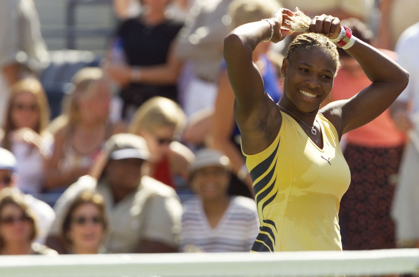 Serena Williams after beating Martina Hingis at the 2001 US Open.