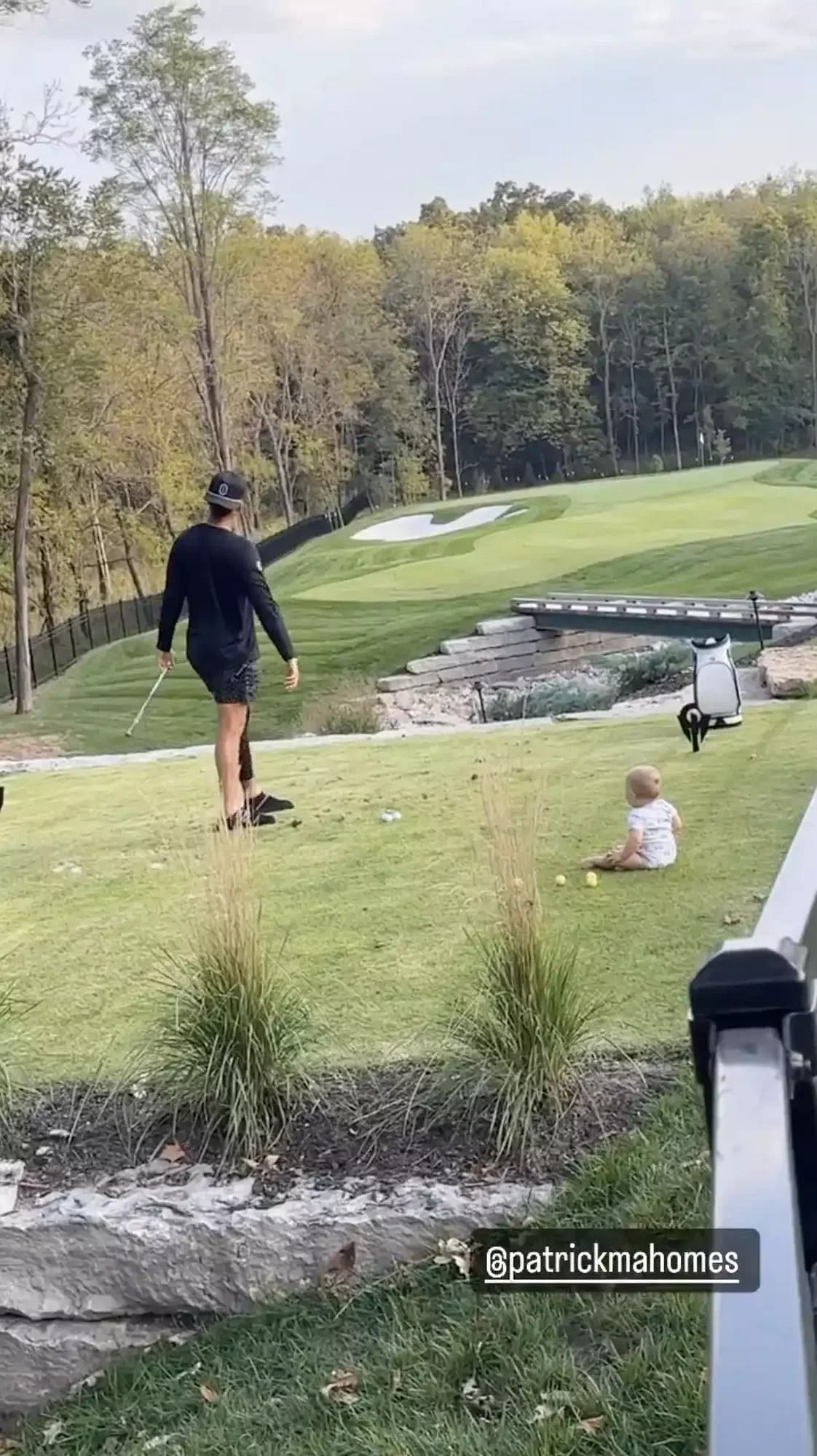 Patrick Mahomes golfing with son Bronze - via Brittany Mahomes' Instagram account