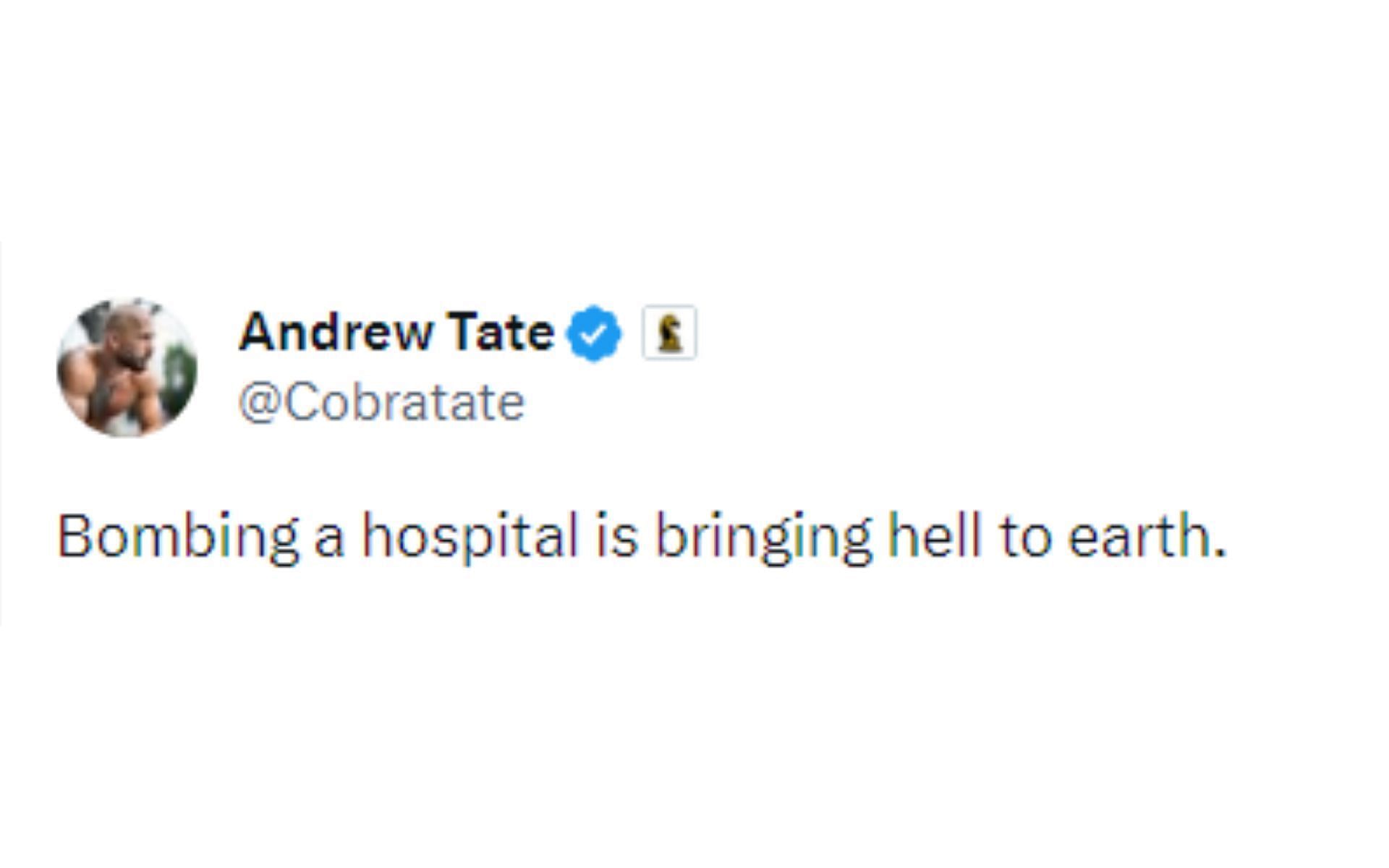 Andrew Tate&#039;s tweet regarding the tragedy