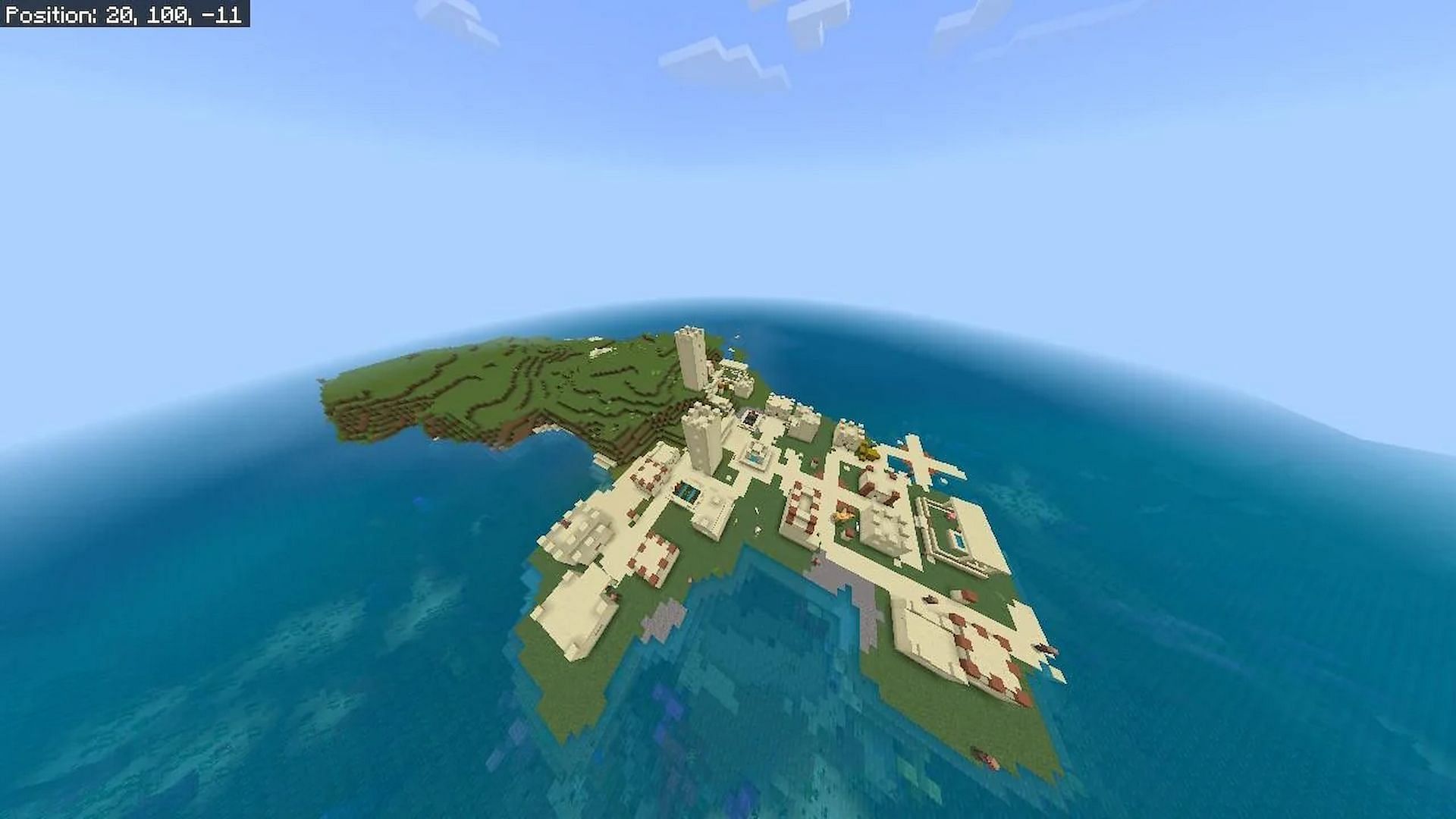 Desert village on a plain island (Image via Reddit user Fragrant_Result_186)