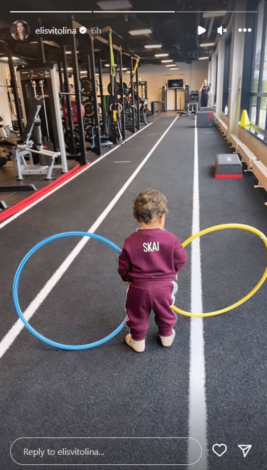 Skai playing at the fitness centre.