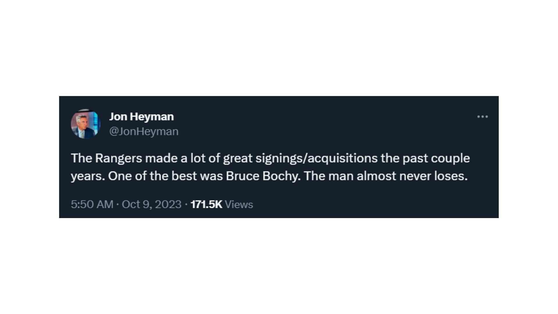 Jon Heyman&#039;s tweet about Bruce Bochy&#039;s record as manager
