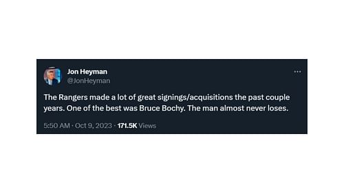 Jon Heyman's tweet about Bruce Bochy's record as manager