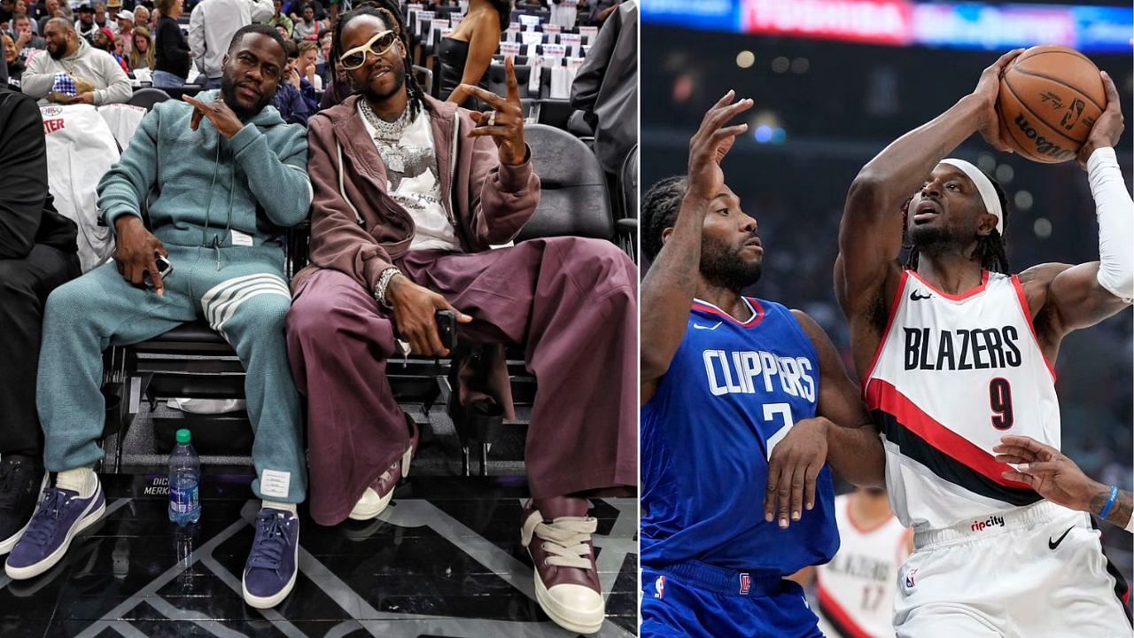 Kevin Hart and 2 Chainz were at courtside for the LA Clippers-Portland Trail Blazers game on Thursday night.