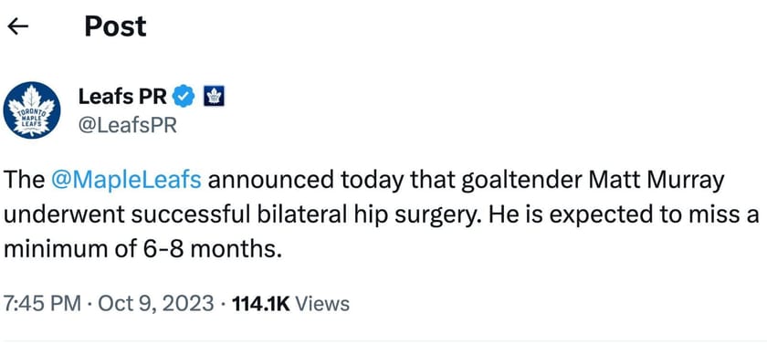 Matt Murray Injury Update: Latest on Maple Leafs goaltender for 2023