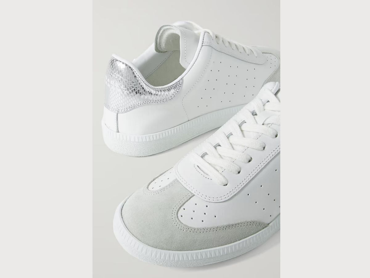 Isabel Marant Bryce Suede-Trimmed Perforated Leather Sneakers (Image via Net-A-Porter)