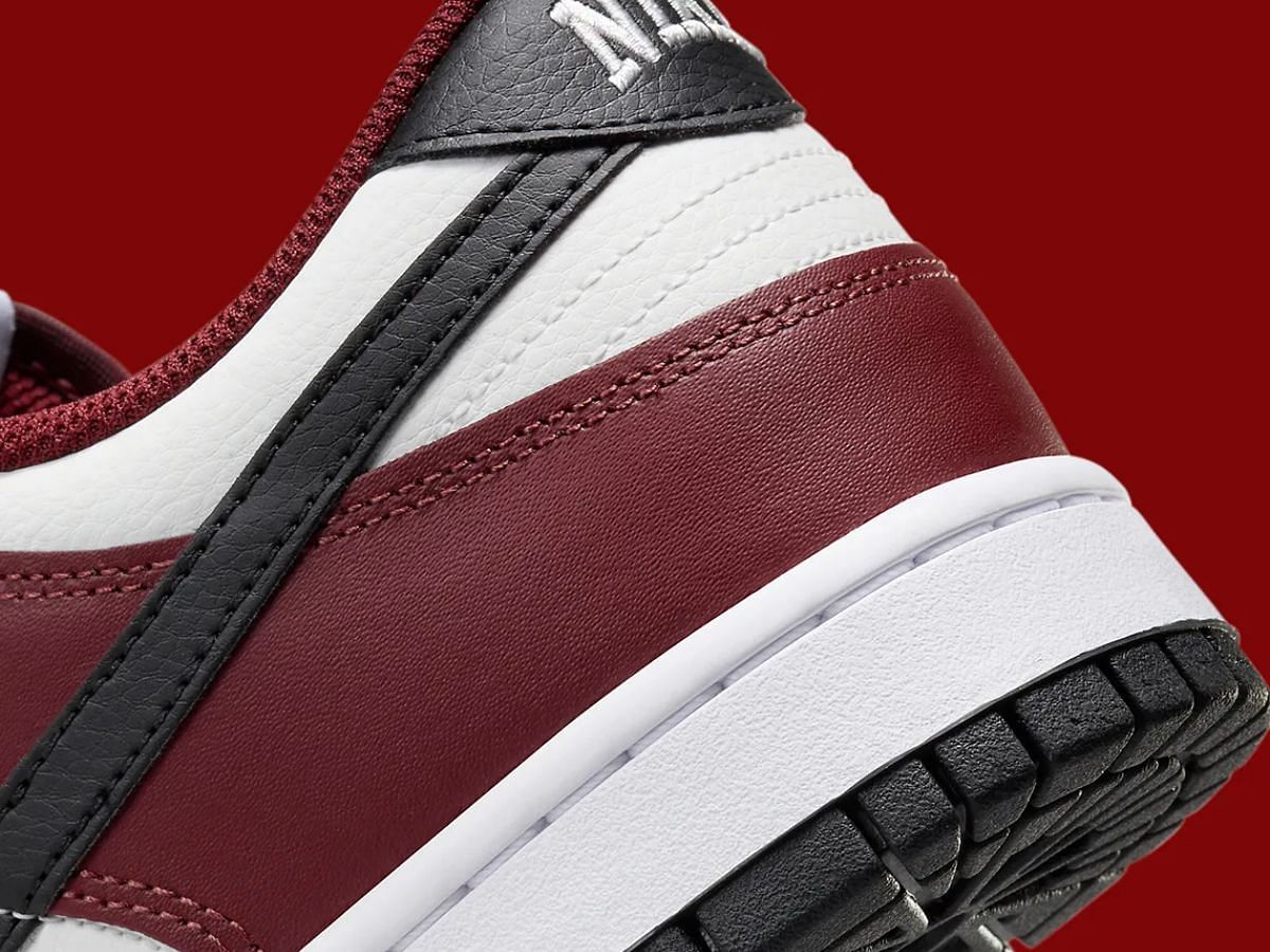 Closer view of Nike Dunk Low &ldquo;Dark Team Red&rdquo; sneakers (Image via Sneaker News)