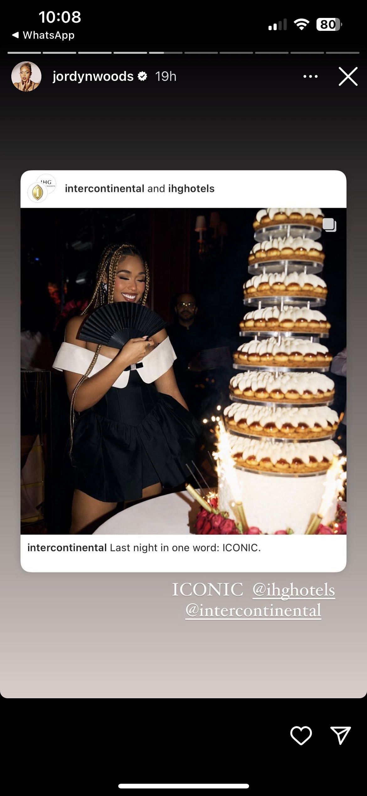 Jordyn Woods and her birthday cake in Paris.