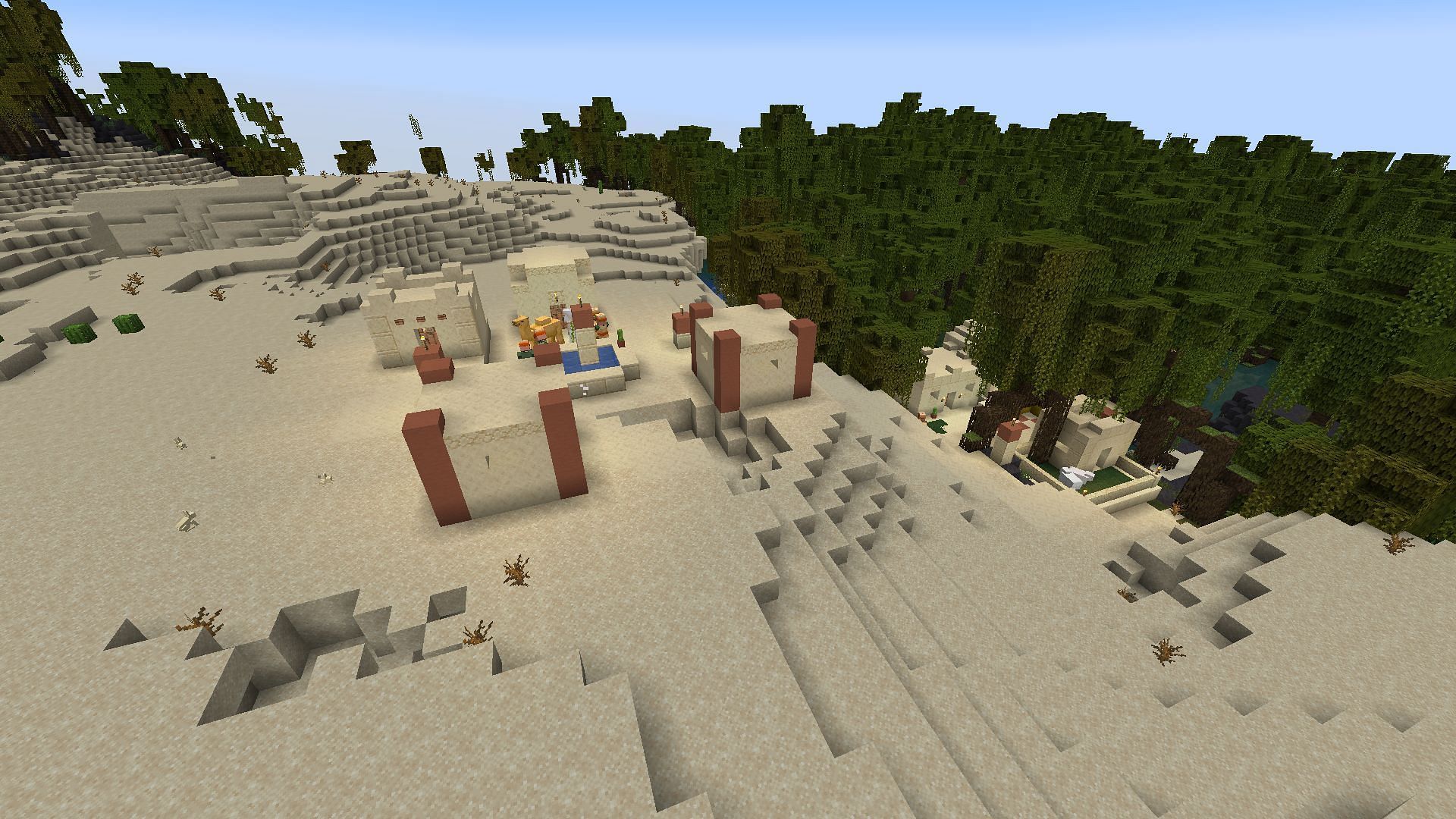 A cozy desert village rests inside a swamp biome in this Minecraft seed (Image via Mojang)