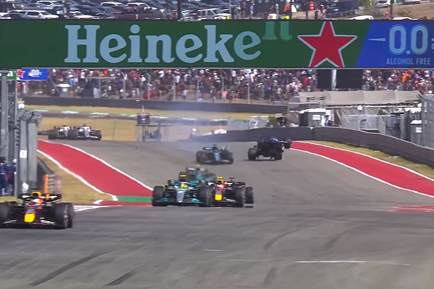 Lance Stroll and Fernando Alonso crash at the 2022 USA Grand Prix (Image via YouTube/Formula 1)