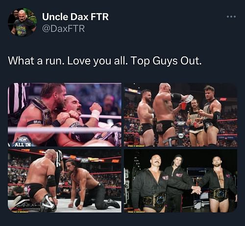 Dax Harwood tweeted after losing the Tag Titles