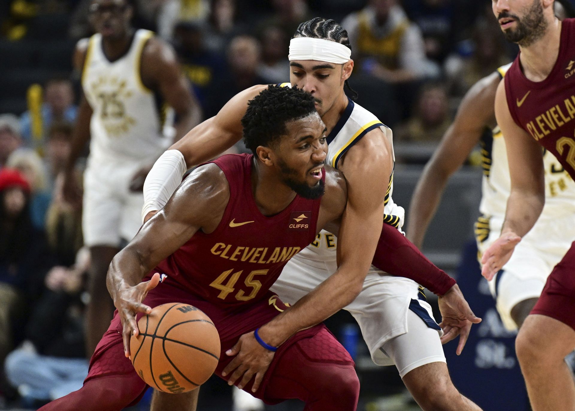 Donovan Mitchell of the Cleveland Cavaliers against the Indiana Pacers.