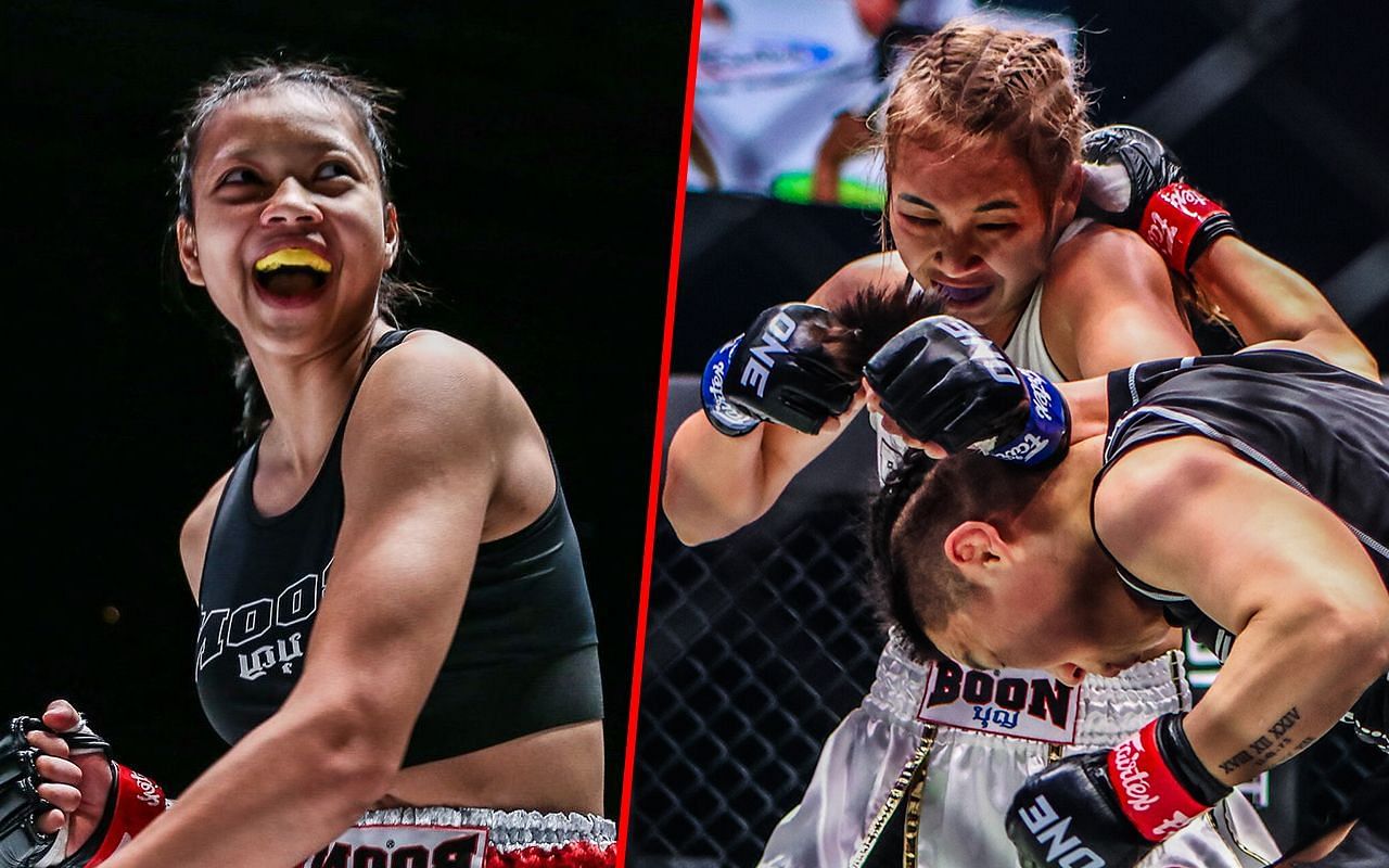 Supergirl (Left) watched her sister go to war with Xiong Jing Nan (Right) at ONE Fight Night 14