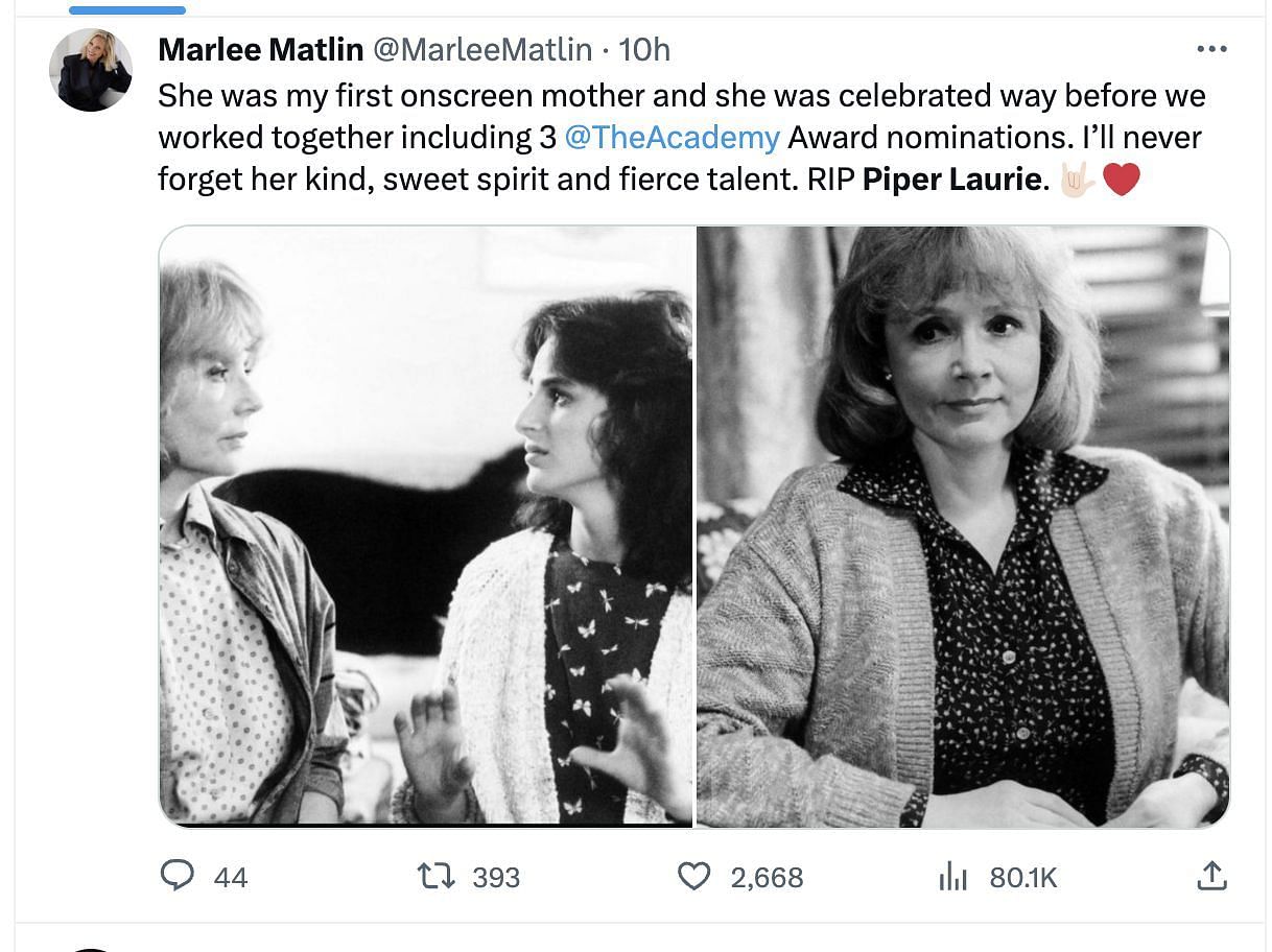 Social media users mourn the loss of Piper as the actress passed away at the age of 91. (Image via Twitter)