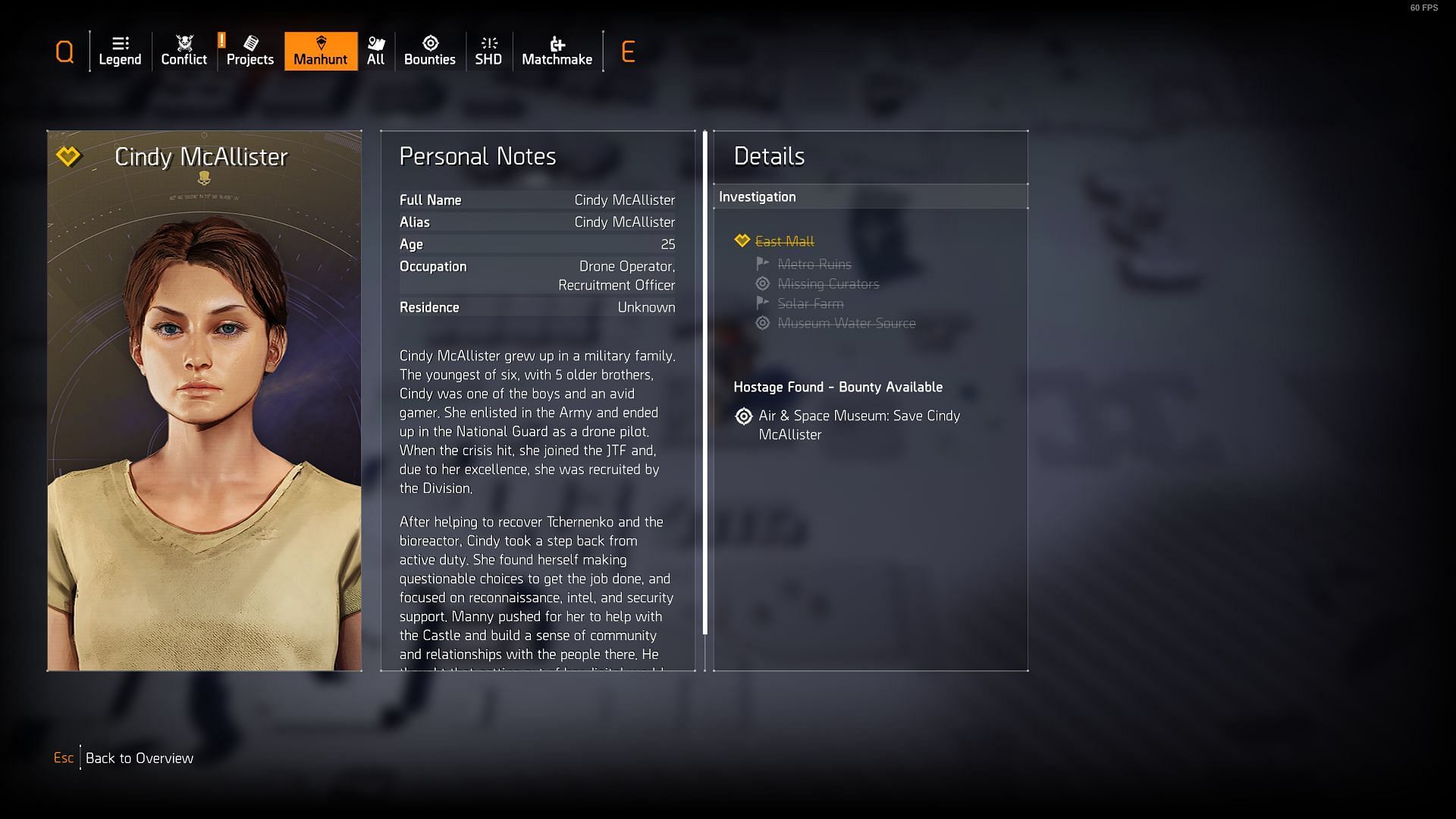 The Division 2 Cindy McAllister Manhunt has four missions (Image via Ubisoft)