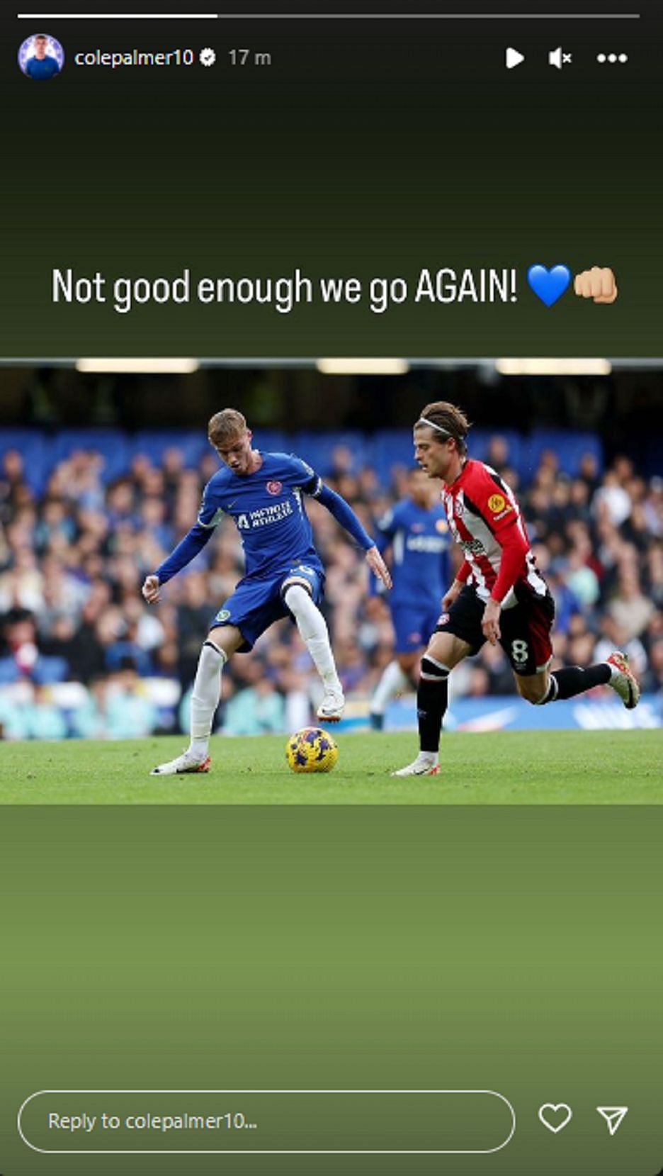 Cole Palmer reacts to Blues&#039; loss against Brentford on Instagram Stories