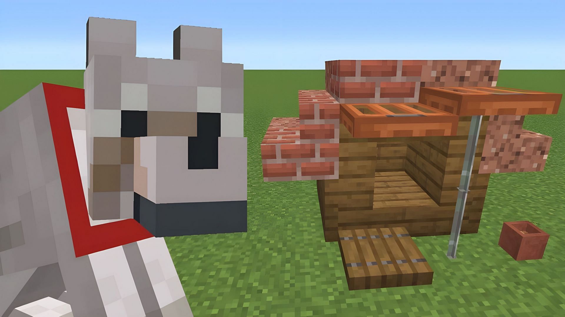 Doghouses can be nice homes for tamed wolfs in Minecraft (Image via Youtube/BBlocks)