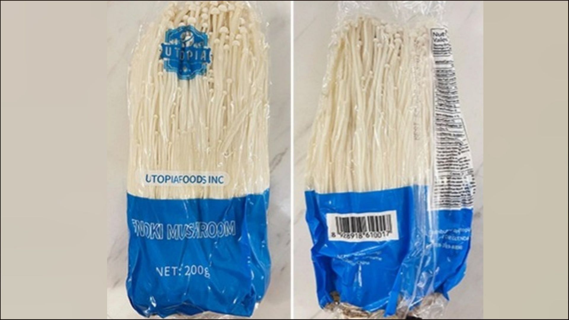 The recalled bags of Enoki Mushroom from Utopia Foods Inc. should be disposed of or returned to the retailer (Image via Food and Drug Administration)