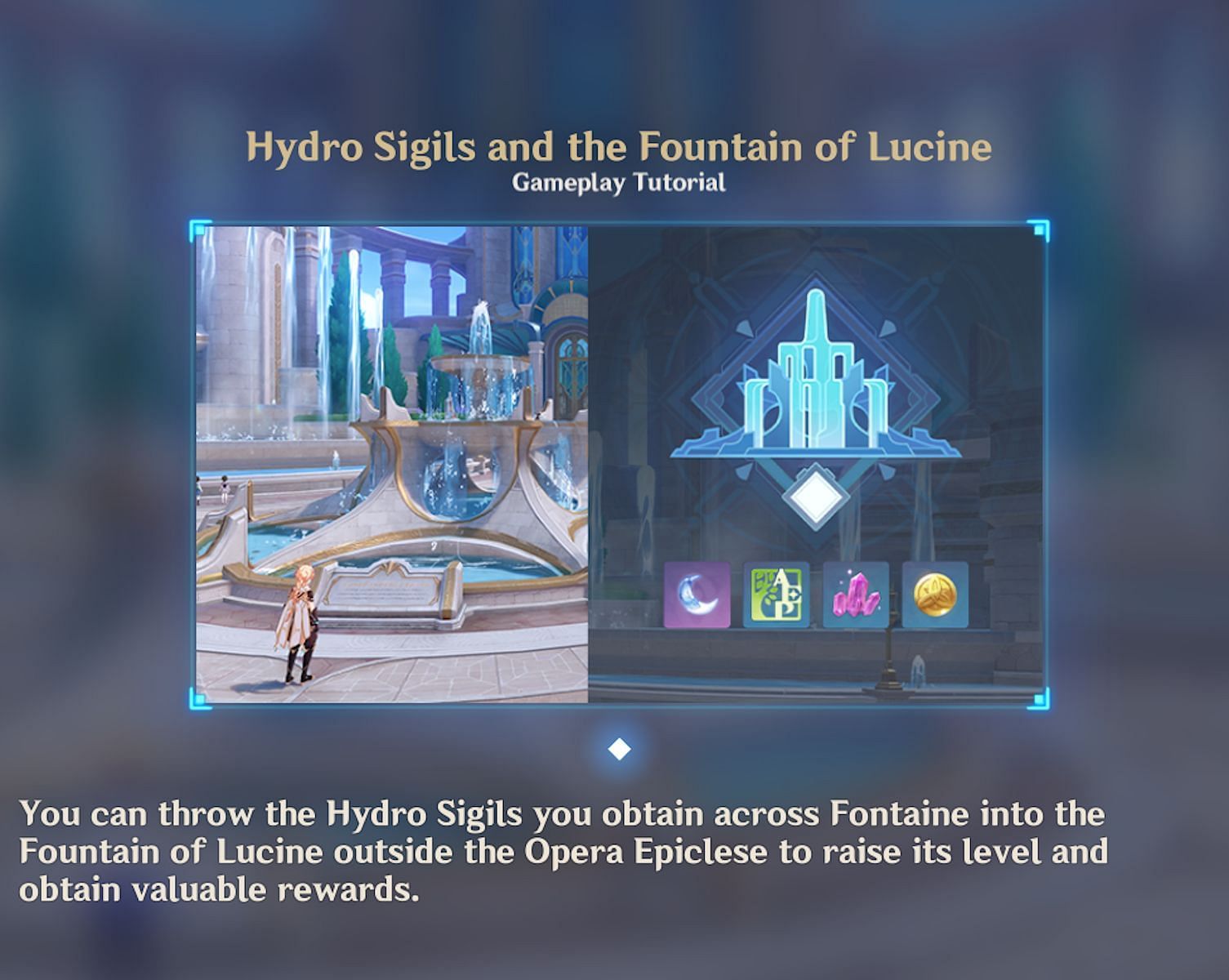 This is the tutorial for the Offerings to the Fountain of Lucine, as of Genshin Impact 4.1 (Image via HoYoverse)