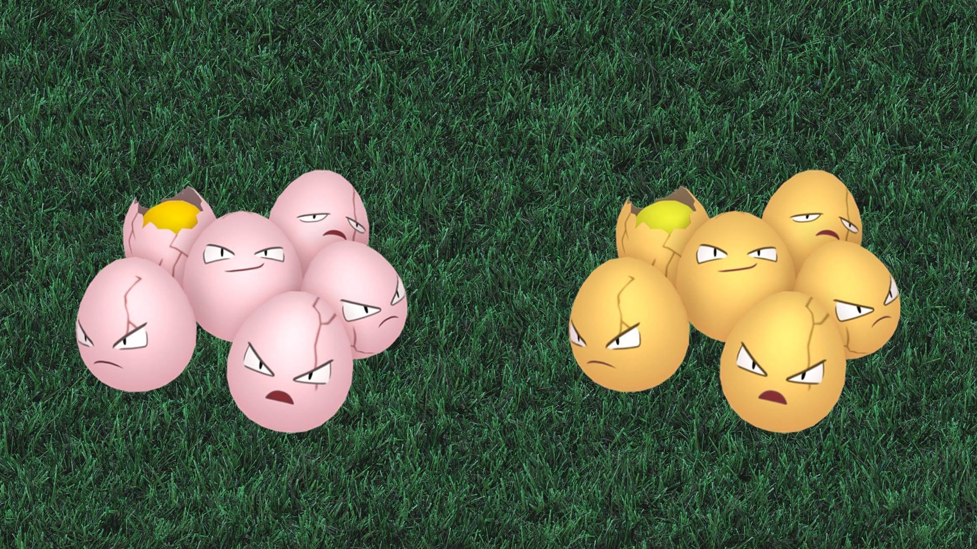 Regular and Shiny Exeggcute (Image via TPC)