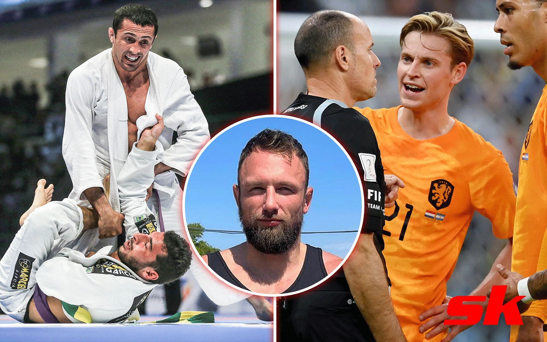 Jiu-Jitsu match (left), Craig Jones (centre) and Frenkie De Jong with Virgil Van Dijk (left) [Image credits: Getty Images and @craigjonesbjj on Instagram]