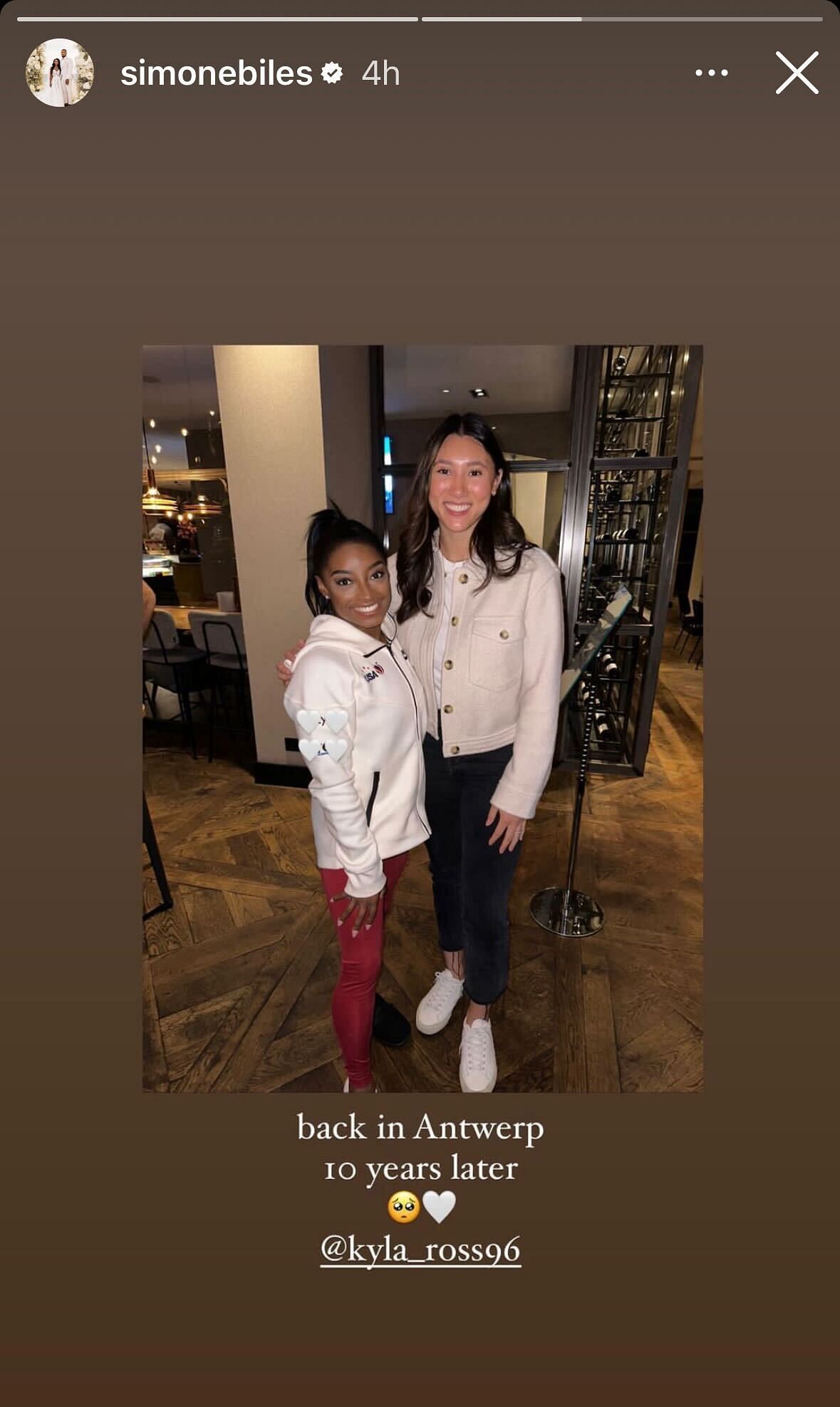 Simone Biles shared a picture of her with former American Gymnast on her Instagram story