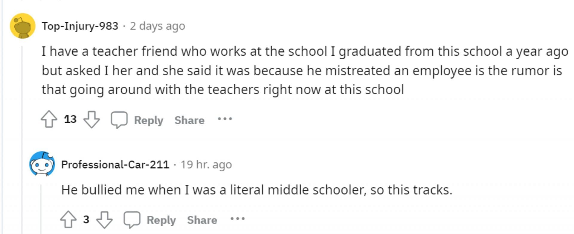 Netizens speculate the reason behind the principal&rsquo;s dismissal (Image via Reddit)