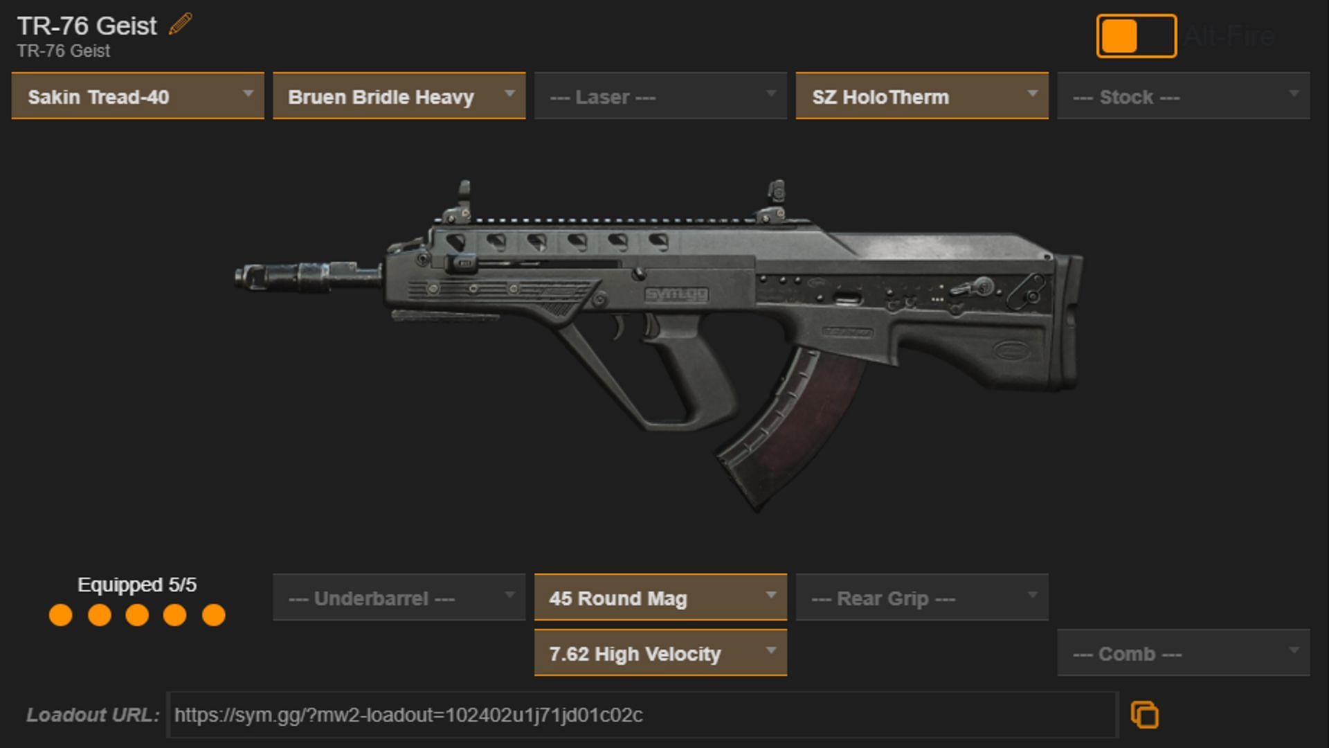 TR-76 Geist loadout (Image via sym.gg)