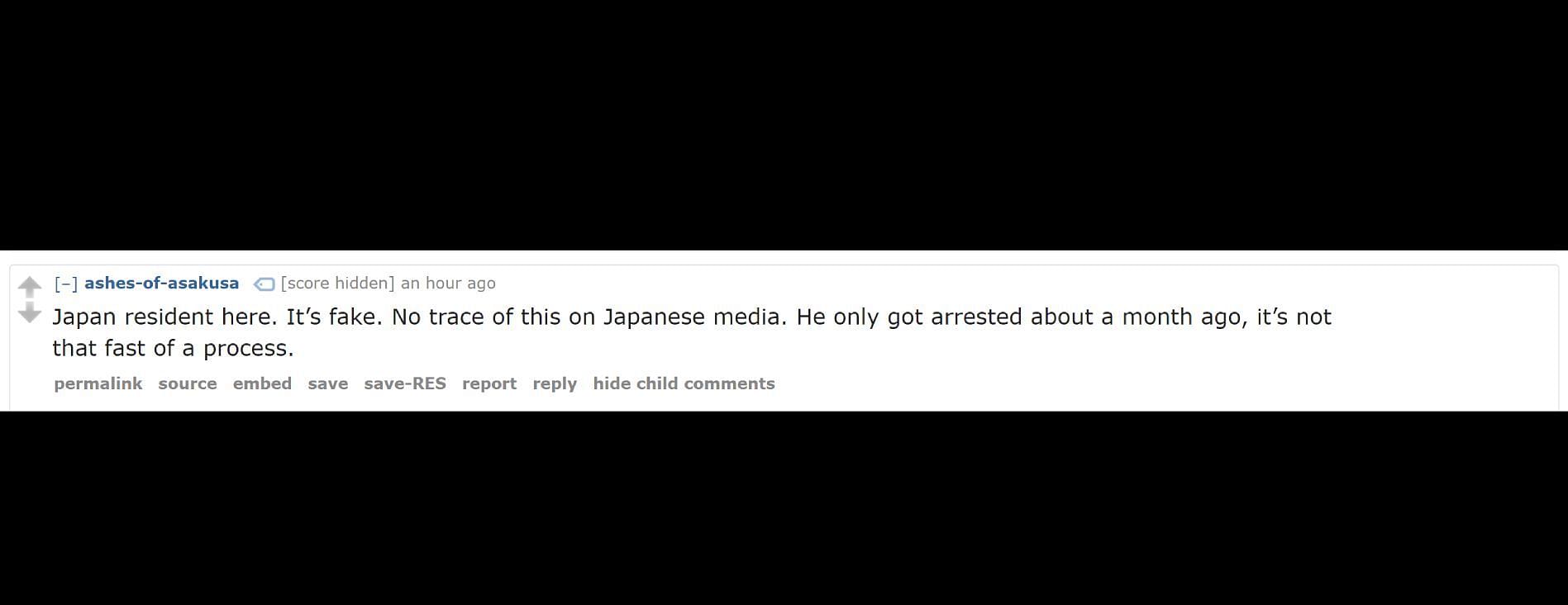 The supposed Japanese resident on the subreddit provides information (Image via r/WorldNews)