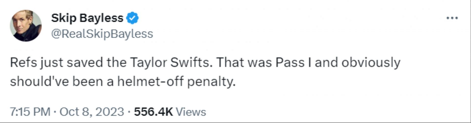 Skip Bayless mocks Kansas City Chiefs and accuses them of receiving special  treatment: Refs just saved the Taylor Swifts