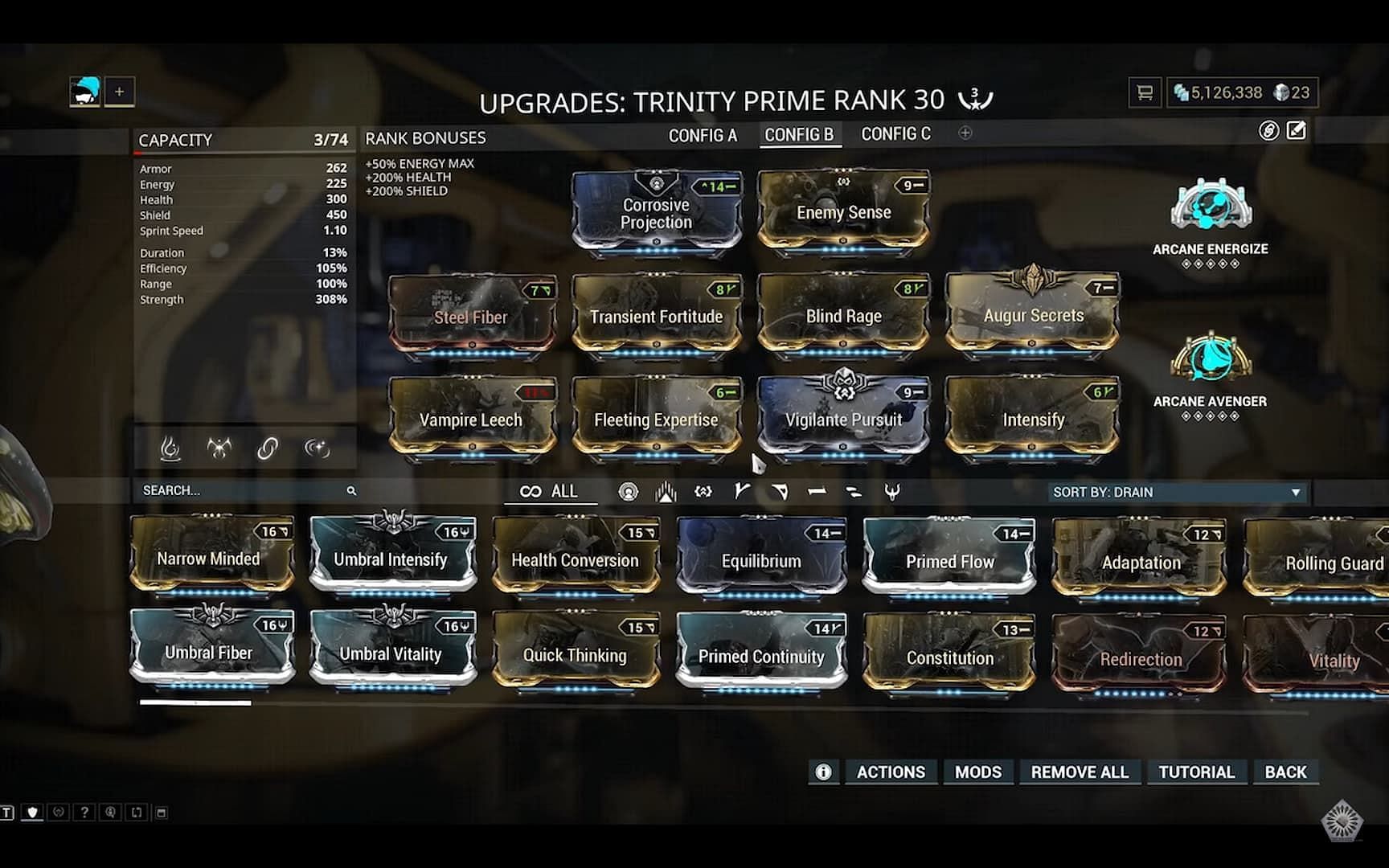 Trinity build for Index with the Vampire Leech augment mod (Image via Digital Extremes)
