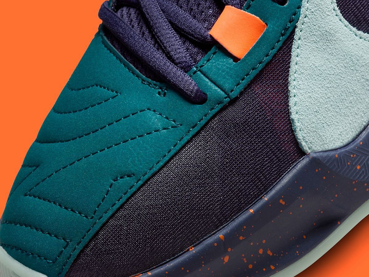 Close look of Nike Zoom Freak 5 &ldquo;Purple/Teal&rdquo; sneakers (Image via Sneaker News)