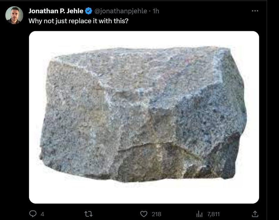 A tweet reply to DF&#039;s post about The Rock statue (Image via X)