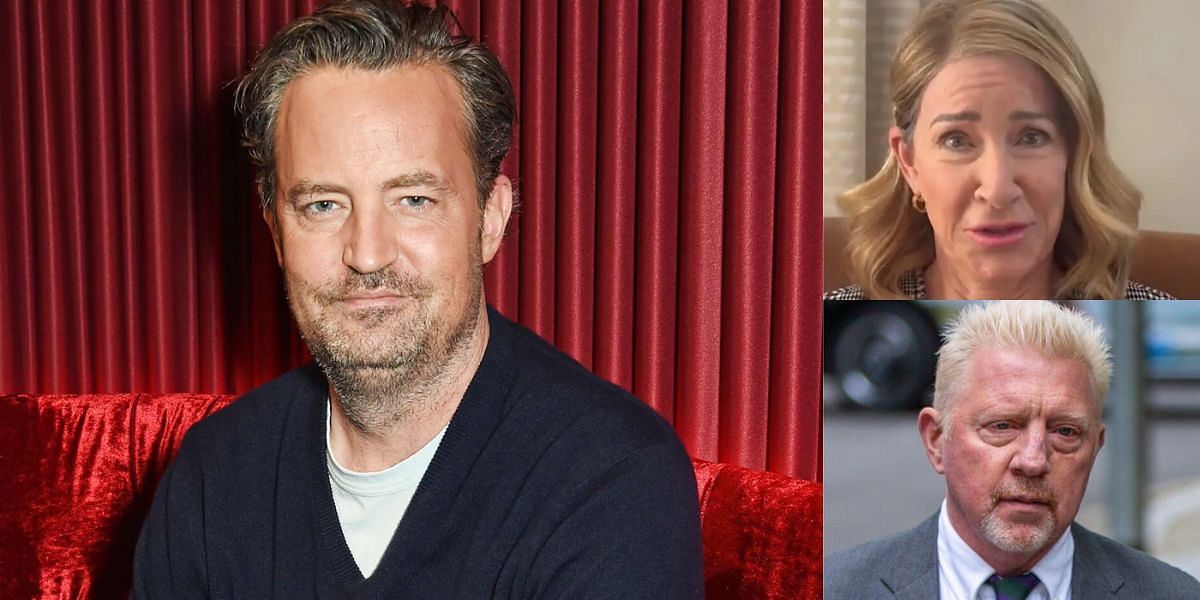 Matthew Perry (left), Chris Evert (top-right), and Boris Becker (bottom-right)